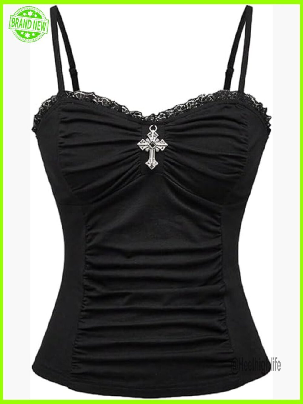 Women's Gothic Lace Y2k Cami Top Ruched Slim Fit Camisole Sleeveless Going Out